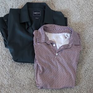 Dark Green Button-Up Shirt and American Flag Patterned Polo